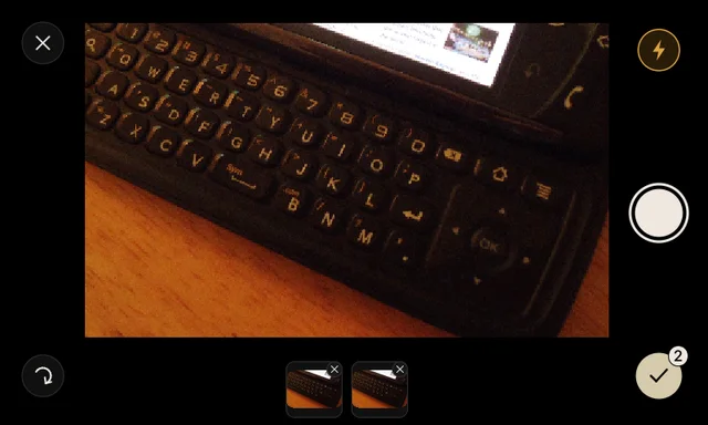 The camera opens inside a conversation and takes up to six photos per message.