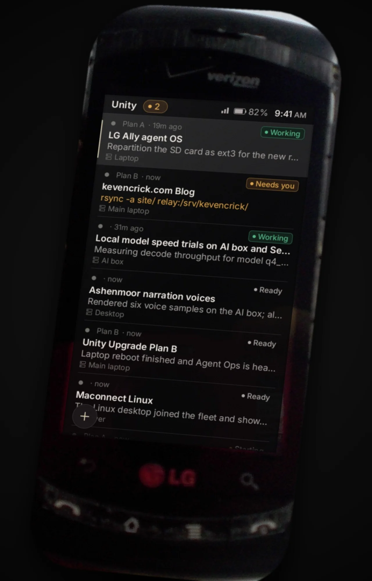 The LG Ally upright with the keyboard shut, showing the fleet screen in portrait