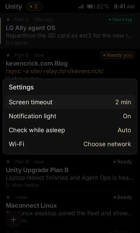 Settings. "Check while asleep" backs off 3 → 6 → 12 minutes.