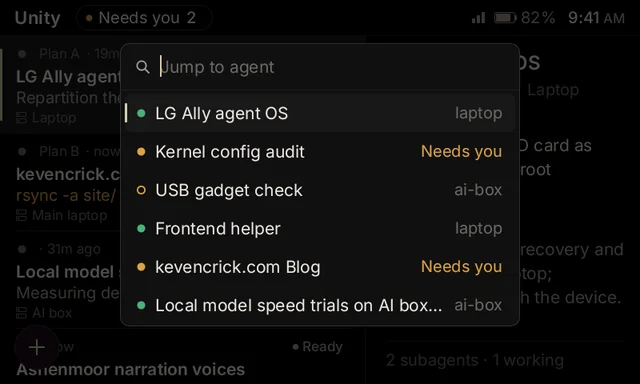 Search jumps to any agent by name, machine or provider.